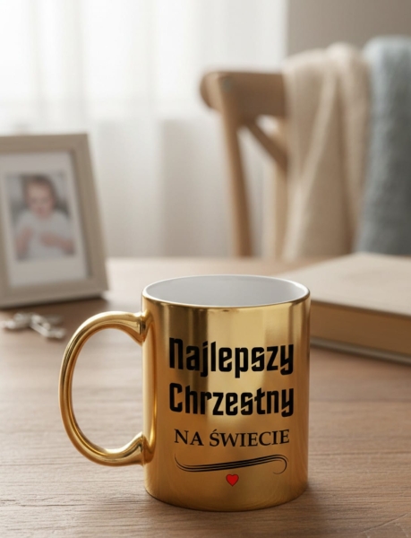 Złoty Kubek Prezent dla Ojca Chrzestnego Najlepszy Chrzestny Podziękowanie Mega Prezencik