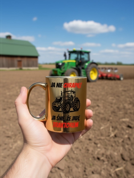 Złoty Kubek Prezent dla Rolnika Traktor Nie Chrapię Śmieszny Napis Dzień Taty Mega Prezencik