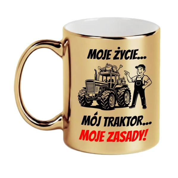 Kubek Złoty Lustrzany Prezent dla Rolnika Taty Dziadka Traktorzysty Traktor Mega Prezencik
