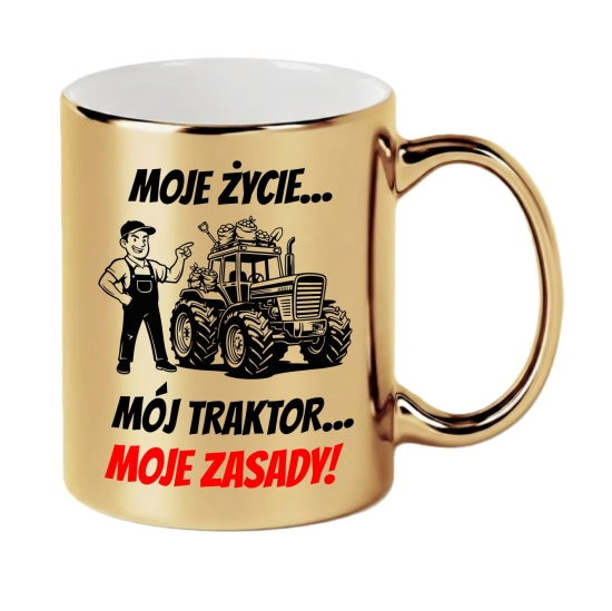 Kubek Złoty Lustrzany Prezent dla Rolnika Taty Dziadka Traktorzysty Traktor