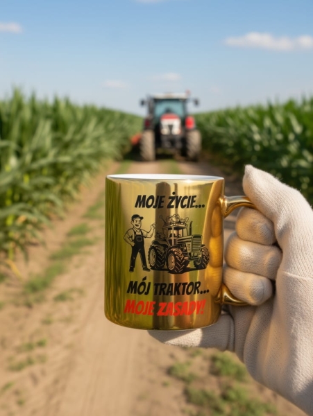 Kubek Złoty Lustrzany Prezent dla Rolnika Taty Dziadka Traktorzysty Traktor Mega Prezencik