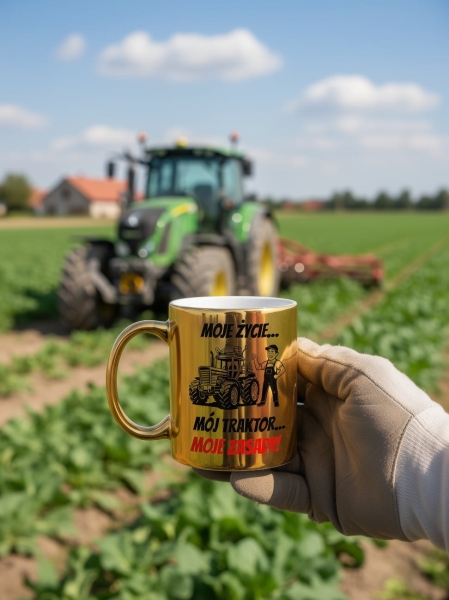 Kubek Złoty Lustrzany Prezent dla Rolnika Taty Dziadka Traktorzysty Traktor Mega Prezencik