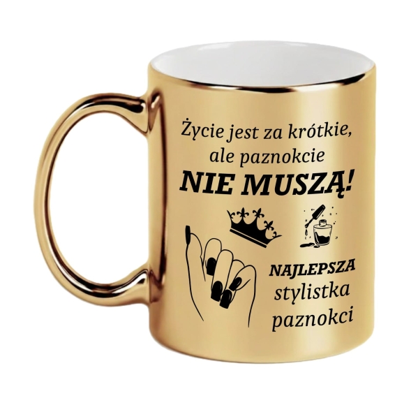 Złoty Kubek Prezent dla Stylistki Paznokci Manicurzystki Salon Beauty Glamour Mega Prezencik
