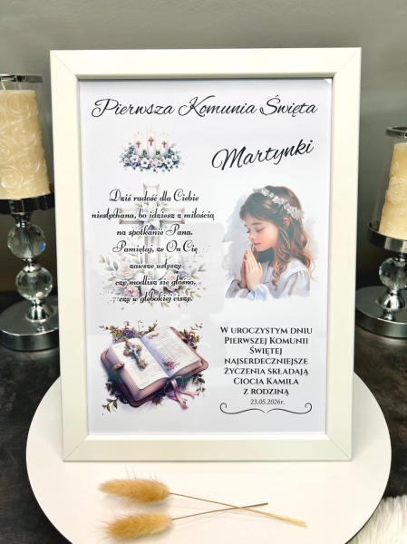 Pamiątka Pierwszej Komunii Świętej Ramka Personalizowana Prezent dla Dziewczynki Mega Prezencik
