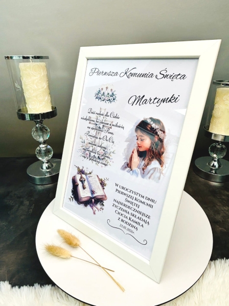 Pamiątka Pierwszej Komunii Świętej Ramka Personalizowana Prezent dla Dziewczynki Mega Prezencik