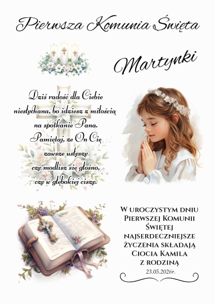 Pamiątka Pierwszej Komunii Świętej Ramka Personalizowana Prezent dla Dziewczynki Mega Prezencik