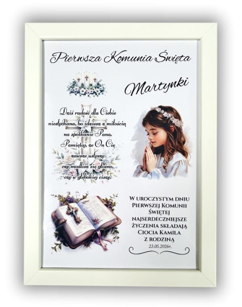 Pamiątka Pierwszej Komunii Świętej Ramka Personalizowana Prezent dla Dziewczynki Mega Prezencik