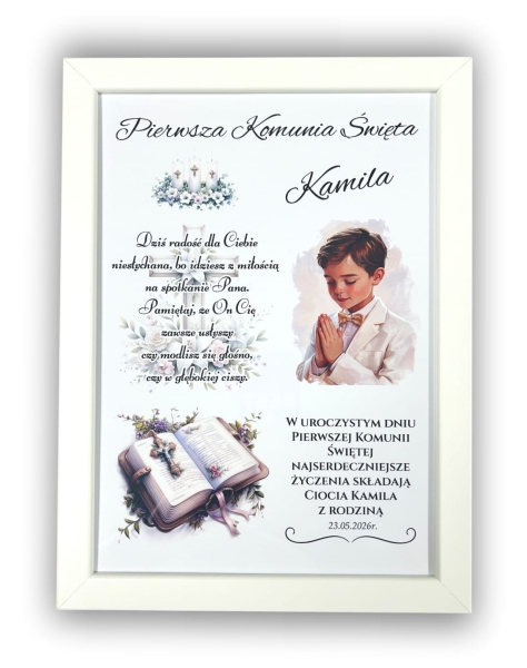 Pamiątka Pierwszej Komunii Świętej Personalizowana Ramka Prezent dla Chłopca Mega Prezencik