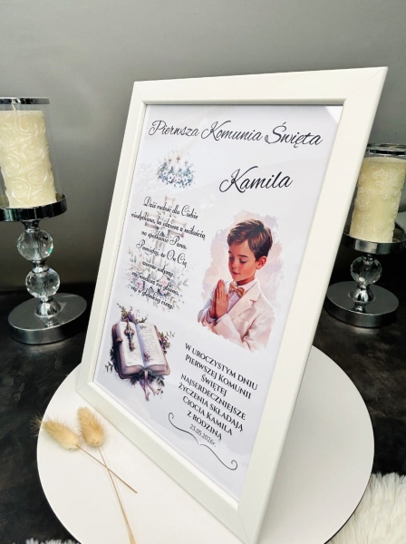 Pamiątka Pierwszej Komunii Świętej Personalizowana Ramka Prezent dla Chłopca Mega Prezencik