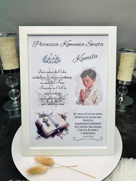 Pamiątka Pierwszej Komunii Świętej Personalizowana Ramka Prezent dla Chłopca Mega Prezencik