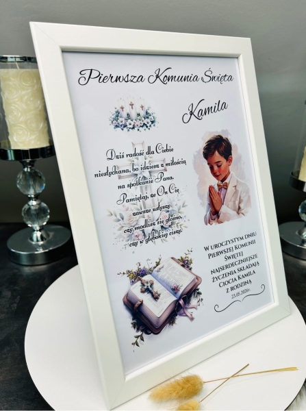 Pamiątka Pierwszej Komunii Świętej Personalizowana Ramka Prezent dla Chłopca Mega Prezencik