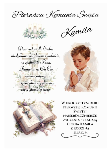 Pamiątka Pierwszej Komunii Świętej Personalizowana Ramka Prezent dla Chłopca Mega Prezencik
