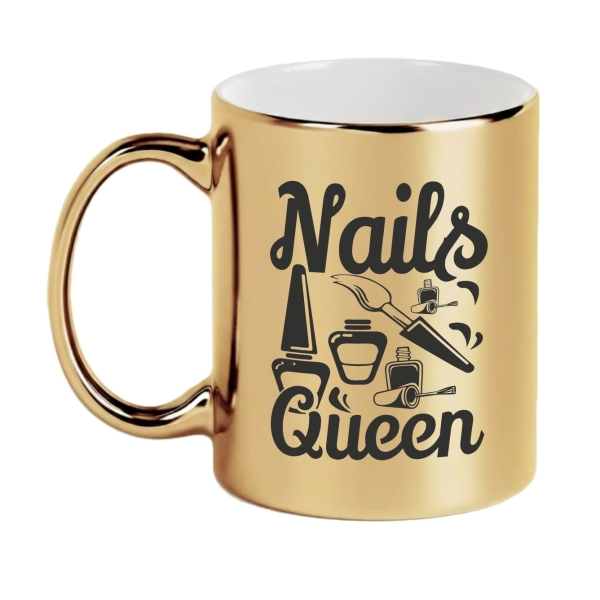 Kubek Złoty Lustrzany Nails Queen Prezent dla Stylistki Paznokci Manikiurzystki Mega Prezencik