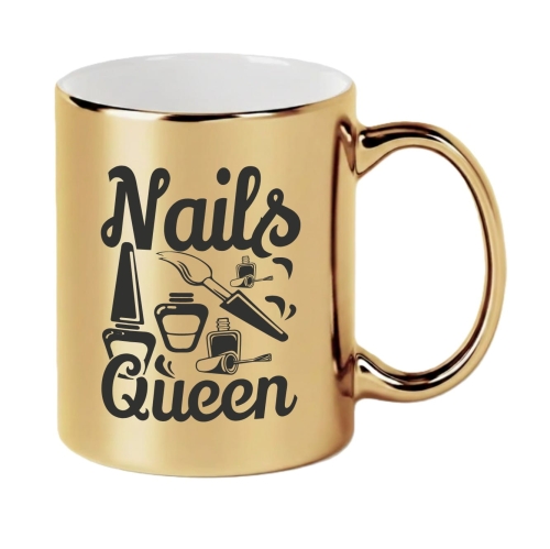 Kubek Złoty Lustrzany Nails Queen Prezent dla Stylistki Paznokci Manikiurzystki