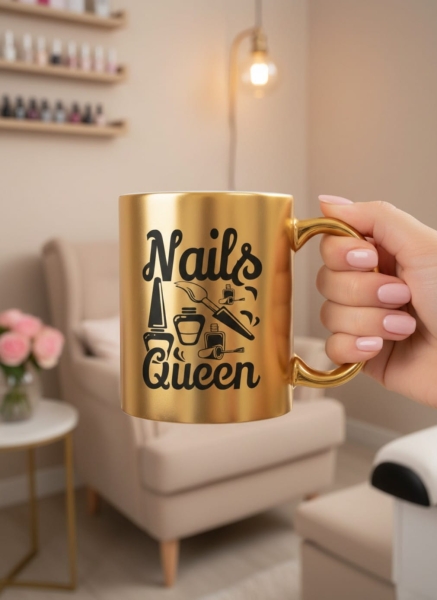Kubek Złoty Lustrzany Nails Queen Prezent dla Stylistki Paznokci Manikiurzystki Mega Prezencik