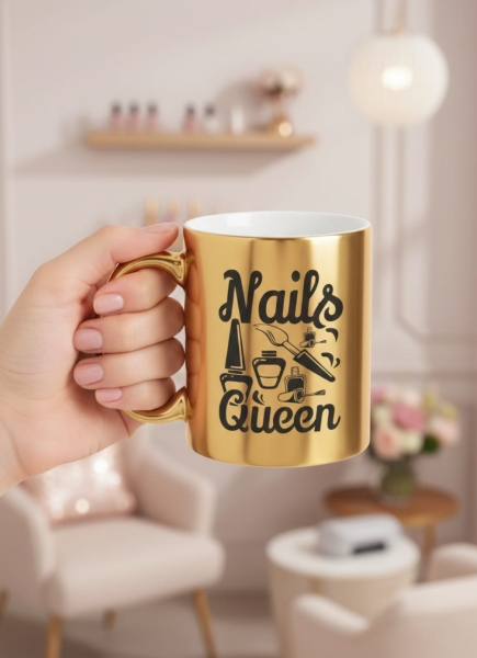 Kubek Złoty Lustrzany Nails Queen Prezent dla Stylistki Paznokci Manikiurzystki Mega Prezencik