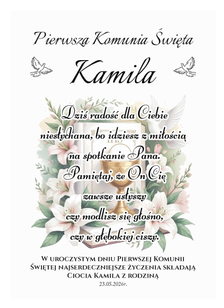 Obrazek Komunijny w Białej Ramce Personalizacja Prezent Komunia Święta Mega Prezencik