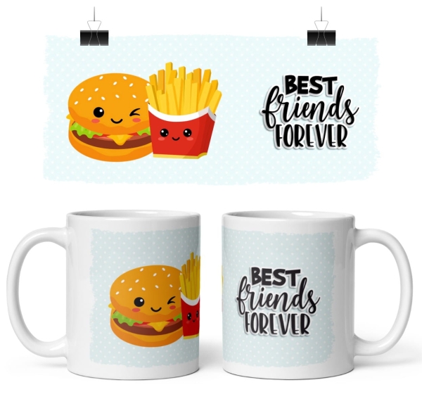 Kubek Best Friends Forever Prezent dla Przyjaciółki Przyjaciela Burger Frytki Mega Prezencik