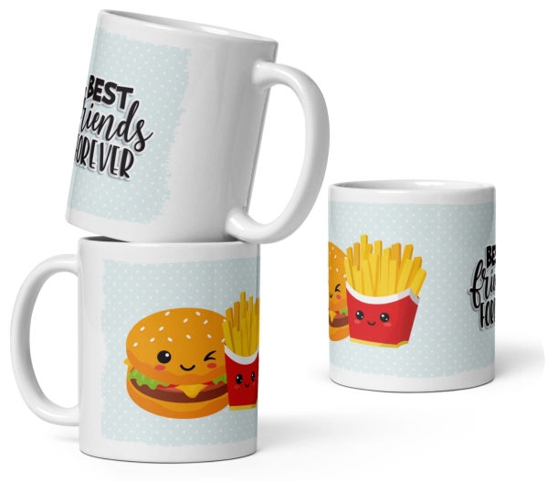 Kubek Best Friends Forever Prezent dla Przyjaciółki Przyjaciela Burger Frytki Mega Prezencik