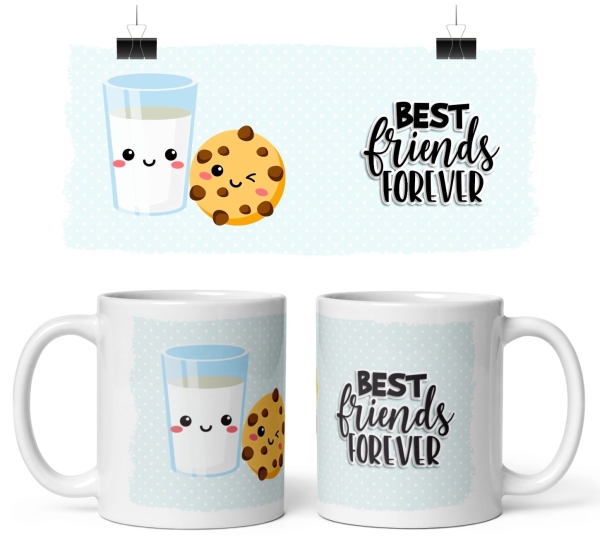Kubek Best Friends Forever Mleko i Ciastko Prezent dla Przyjaciółki Przyjaciela Mega Prezencik