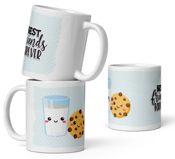 Kubek Best Friends Forever Mleko i Ciastko Prezent dla Przyjaciółki Przyjaciela Mega Prezencik