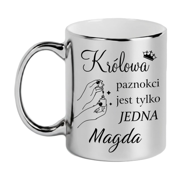 Srebrny Kubek dla Stylistki Paznokci – Królowa + Imię Personalizowany Mega Prezencik
