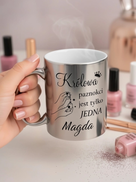 Srebrny Kubek dla Stylistki Paznokci – Królowa + Imię Personalizowany Mega Prezencik