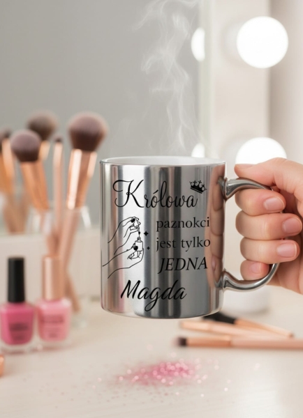 Srebrny Kubek dla Stylistki Paznokci – Królowa + Imię Personalizowany Mega Prezencik