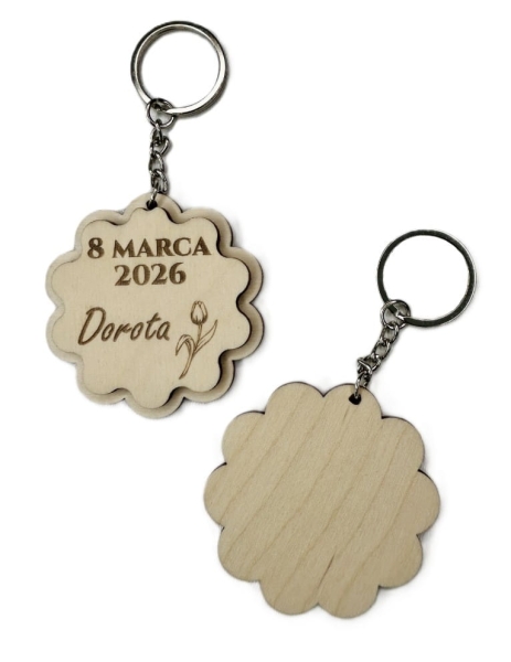 Brelok Drewniany Kwiat Prezent na Dzień Kobiet 8 Marca Personalizacja Imię Mega Prezencik