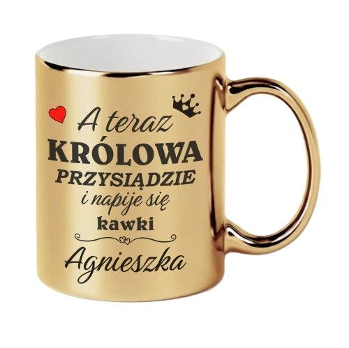 Elegancki Złoty Kubek Lustrzany z Imieniem na Prezent dla Królowej Kawa