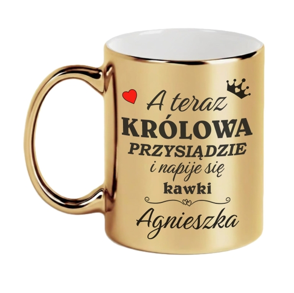 Elegancki Złoty Kubek Lustrzany z Imieniem na Prezent dla Królowej Kawa Mega Prezencik