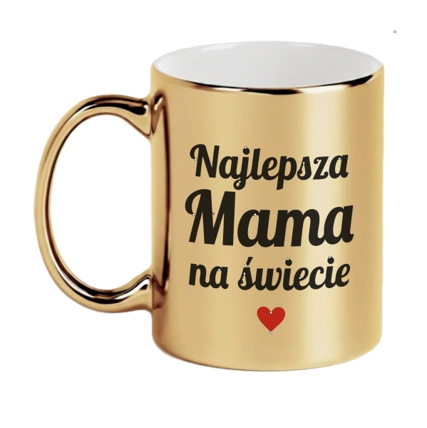 Kubek Złoty Najlepsza Mama Na Świecie Prezent na Dzień Matki Urodziny Serce Mega Prezencik