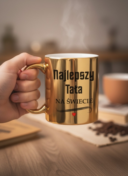 Prezent dla Taty Kubek Złoty Najlepszy Tata na Świecie - Upominek na Dzień Taty Mega Prezencik