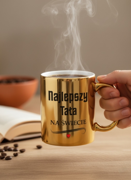Prezent dla Taty Kubek Złoty Najlepszy Tata na Świecie - Upominek na Dzień Taty Mega Prezencik