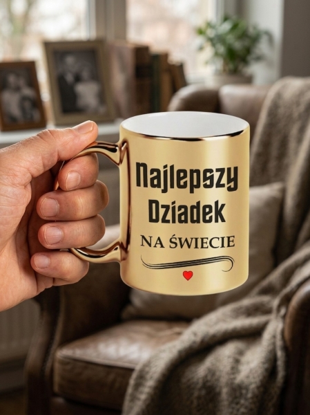 Złoty Kubek Najlepszy Dziadek na Świecie Prezent na Dzień Dziadka Elegancki Mega Prezencik