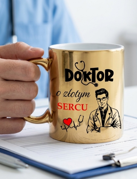 Złoty Kubek Podziękowanie dla Lekarza Doktor o Złotym Sercu Prezent Medyk Mega Prezencik