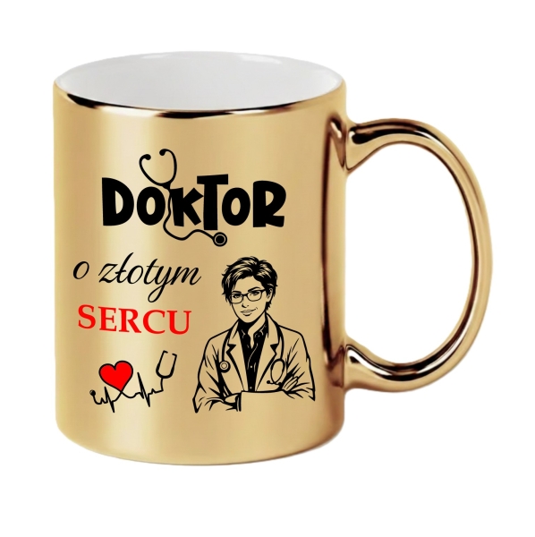 Złoty Kubek dla Lekarza Doktor o Złotym Sercu Prezent dla Doktora Podziękowanie Mega Prezencik
