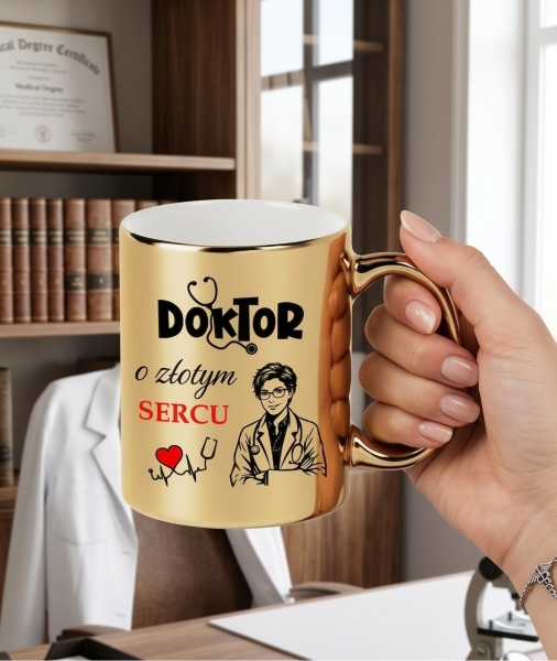 Złoty Kubek dla Lekarza Doktor o Złotym Sercu Prezent dla Doktora Podziękowanie Mega Prezencik