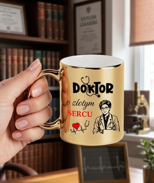 Złoty Kubek dla Lekarza Doktor o Złotym Sercu Prezent dla Doktora Podziękowanie Mega Prezencik