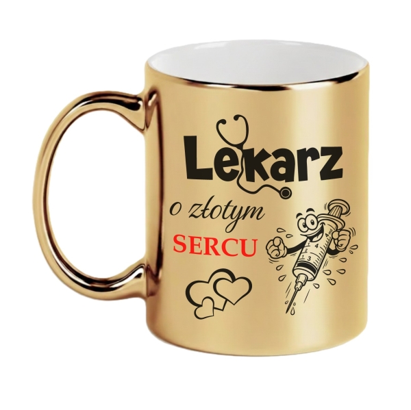 Złoty Kubek dla Lekarza Prezent Podziękowanie Lekarz o Złotym Sercu Wyjątkowy Mega Prezencik