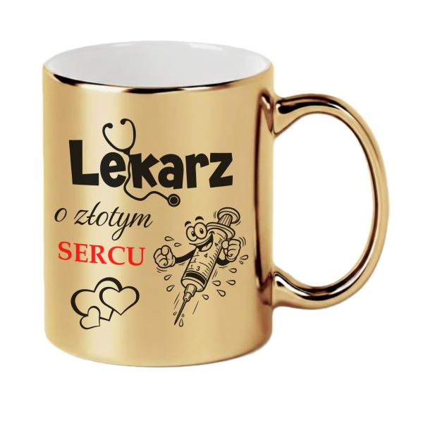 Złoty Kubek dla Lekarza Prezent Podziękowanie Lekarz o Złotym Sercu Wyjątkowy Mega Prezencik