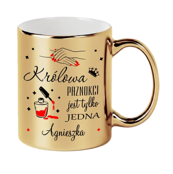 Personalizowany Złoty Kubek Lustrzany z Imieniem - Królowa Paznokci Jest Tylko Jedna Mega Prezencik