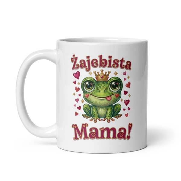 Śmieszny Kubek z Żabą w Koronie Prezent dla Mamy Napis Żajebista Mama 330ml Mega Prezencik