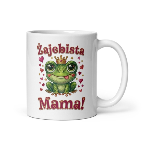 Śmieszny Kubek z Żabą w Koronie Prezent dla Mamy Napis Żajebista Mama 330ml
