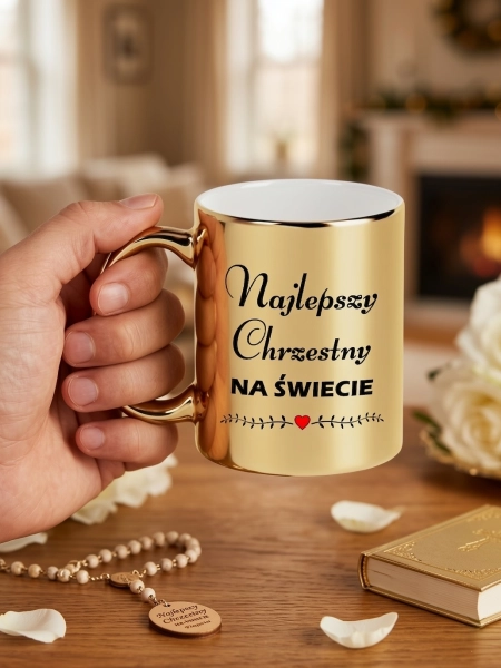Kubek Złoty Prezent dla Ojca Chrzestnego Najlepszy Chrzestny na Świecie 330ml Mega Prezencik