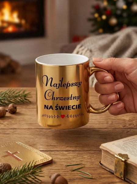 Kubek Złoty Prezent dla Ojca Chrzestnego Najlepszy Chrzestny na Świecie 330ml Mega Prezencik