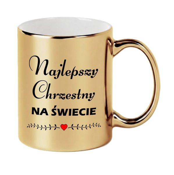 Kubek Złoty Prezent dla Ojca Chrzestnego Najlepszy Chrzestny na Świecie 330ml Mega Prezencik