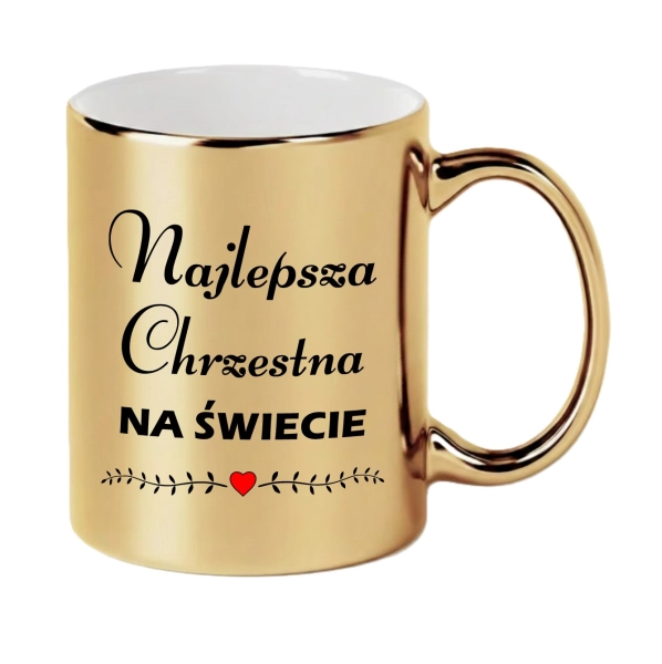 Złoty Kubek Prezent dla Matki Chrzestnej Najlepsza Chrzestna na Świecie 330ml Mega Prezencik