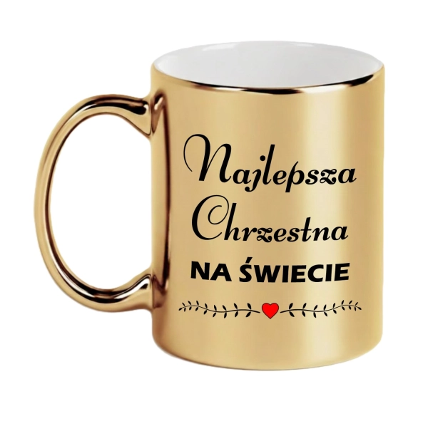 Złoty Kubek Prezent dla Matki Chrzestnej Najlepsza Chrzestna na Świecie 330ml Mega Prezencik