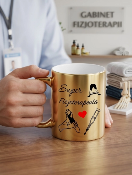 Złoty Kubek Super Fizjoterapeuta Prezent dla Fizjoterapeuty Rehabilitanta Mega Prezencik